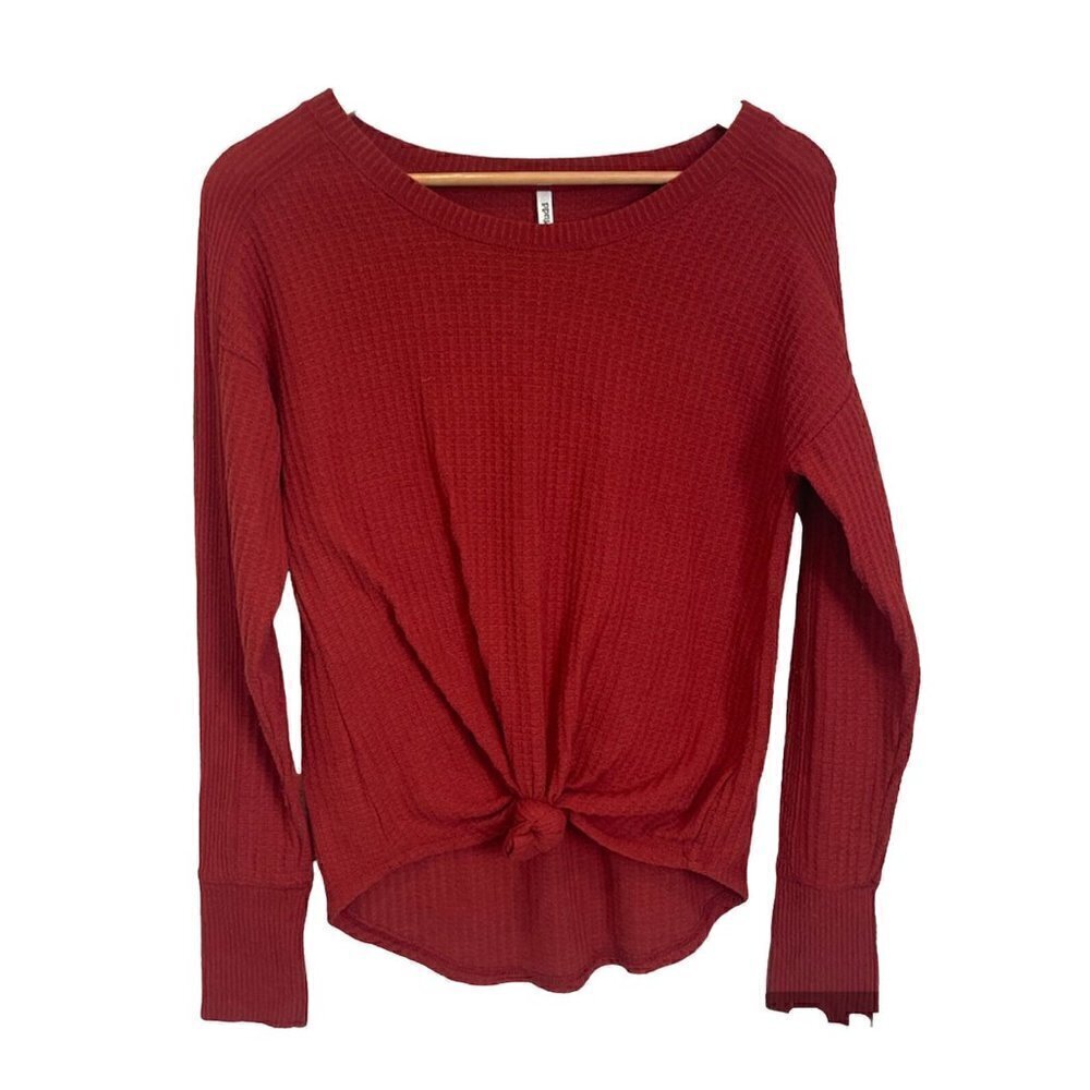 Mudd Womens Red Scoop Neck Long Sleeve Shirt Size XSmall Tie Oversized